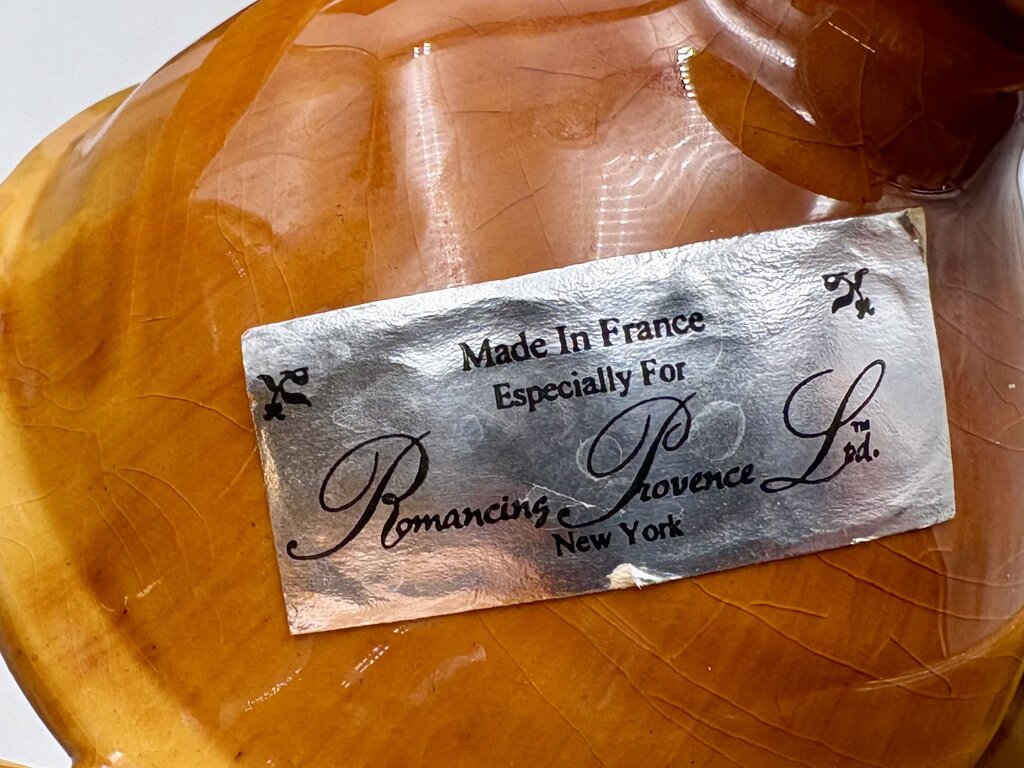 Romancing Provence France Ceramic Yellow Drip Glazed Triple Cup Sauce Condiment Caddy