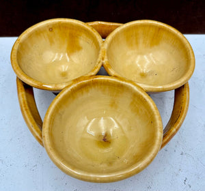 Romancing Provence France Ceramic Yellow Drip Glazed Triple Cup Sauce Condiment Caddy