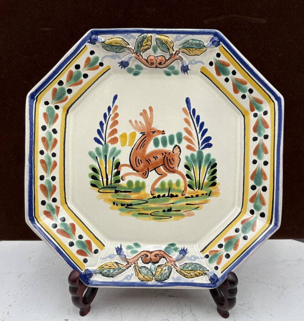 Gorky Gonzalez Mexican Talavera Majolica Deer Octagonal Plate 9.6"