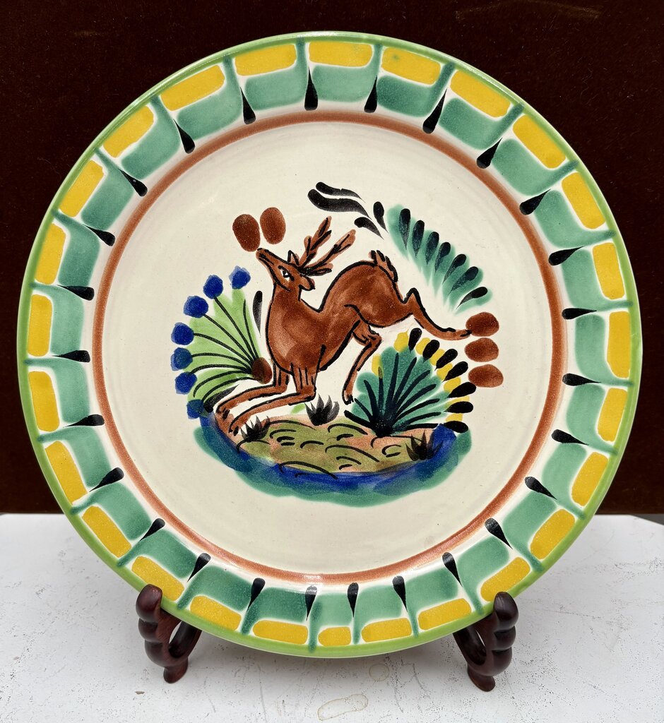 Gorky Gonzalez Mexican Talavera Majolica Leaping Deer Plate 10"