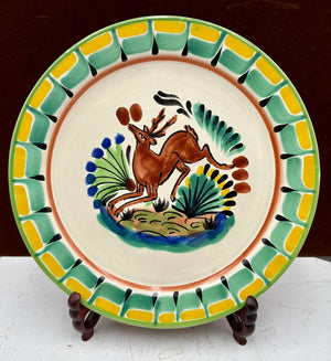 Gorky Gonzalez Mexican Talavera Majolica Leaping Deer Plate 10"