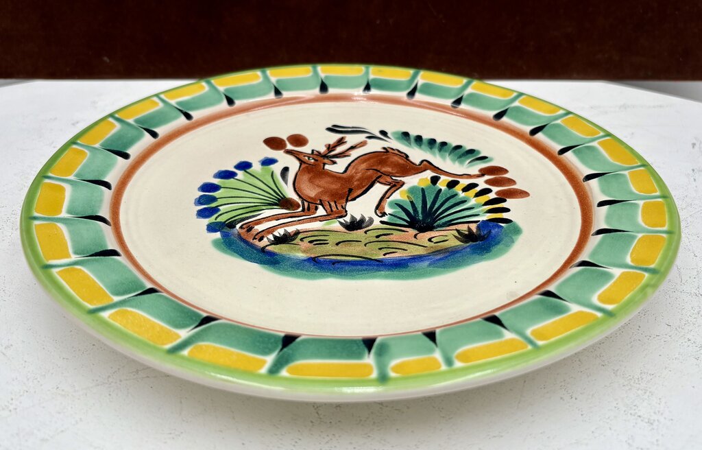Gorky Gonzalez Mexican Talavera Majolica Leaping Deer Plate 10"
