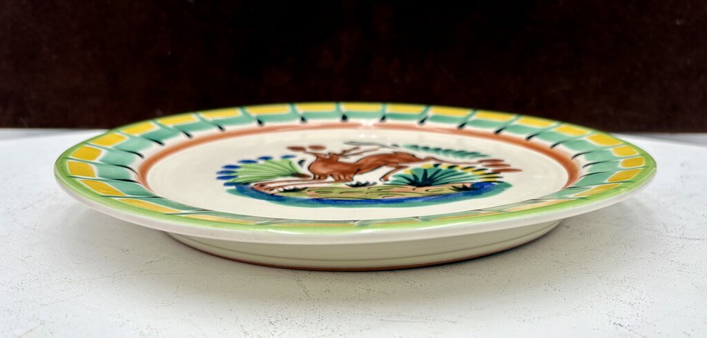 Gorky Gonzalez Mexican Talavera Majolica Leaping Deer Plate 10"