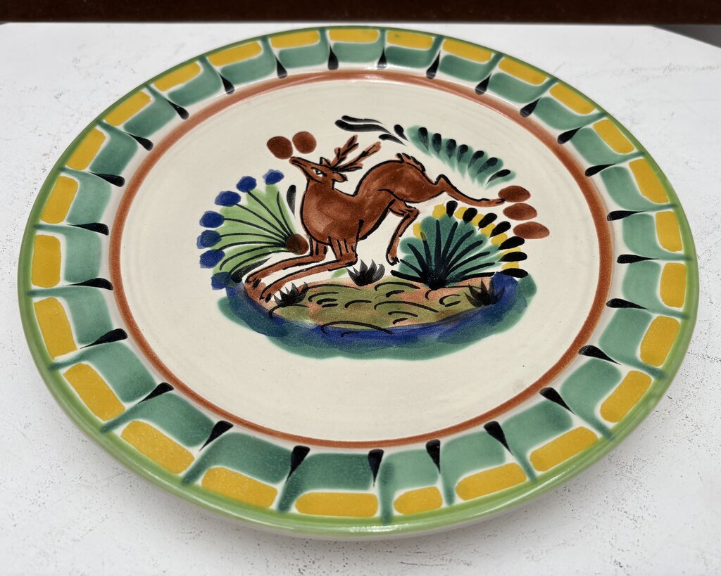 Gorky Gonzalez Mexican Talavera Majolica Leaping Deer Plate 10"