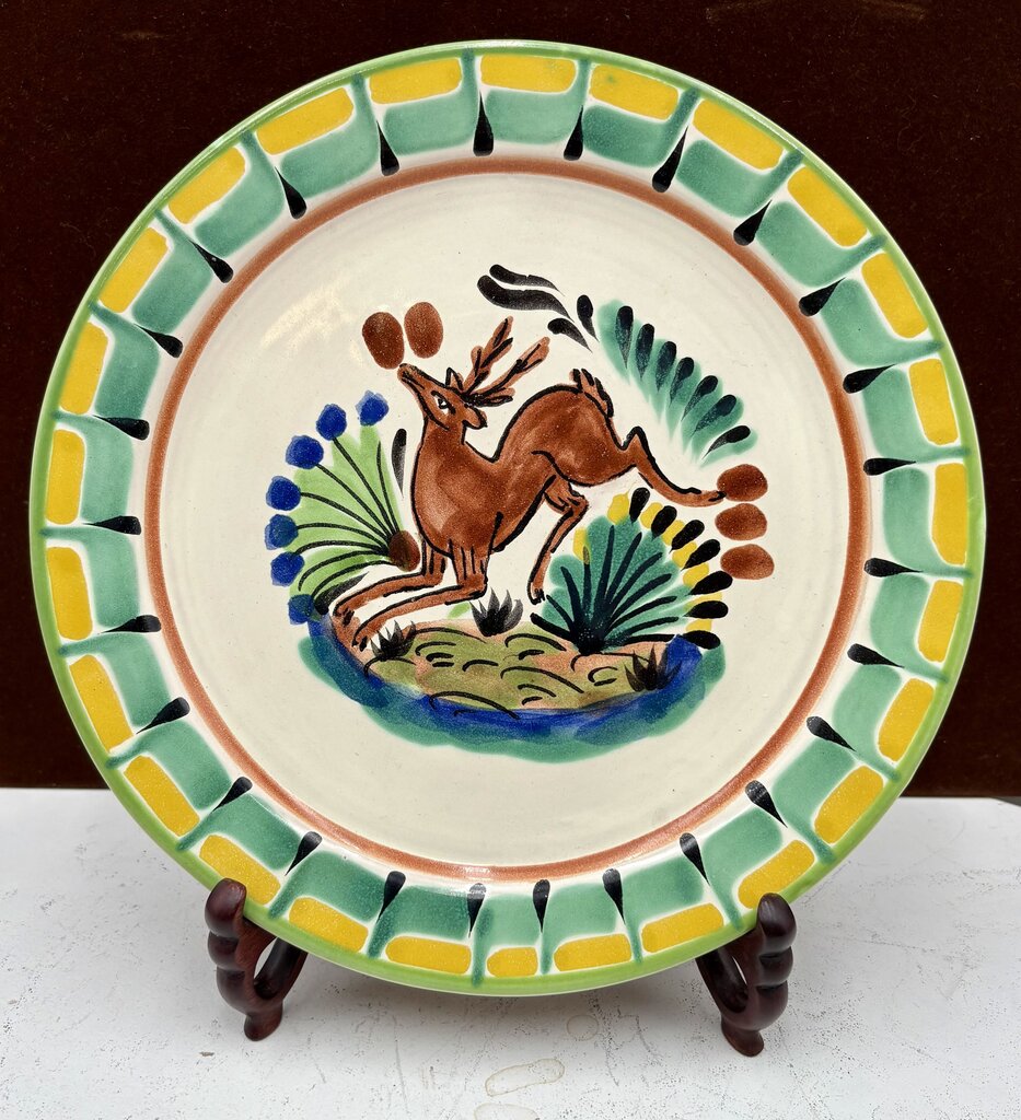 Gorky Gonzalez Mexican Talavera Majolica Leaping Deer Plate 10"