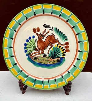Gorky Gonzalez Mexican Talavera Majolica Leaping Deer Plate 10"
