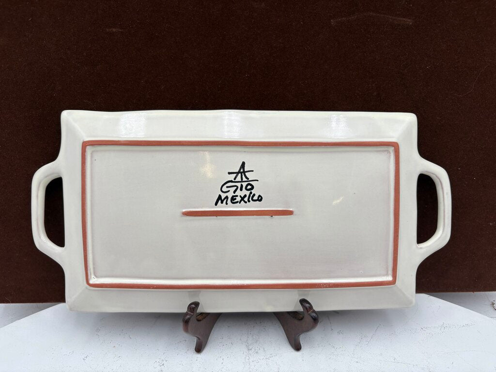 Gorky Gonzalez Mexican Talavera Majolica Leaping Deer 2 Handled Serving Tray15"