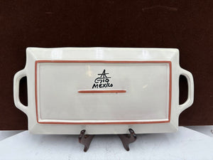 Gorky Gonzalez Mexican Talavera Majolica Leaping Deer 2 Handled Serving Tray15"