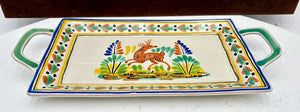 Gorky Gonzalez Mexican Talavera Majolica Leaping Deer 2 Handled Serving Tray15"