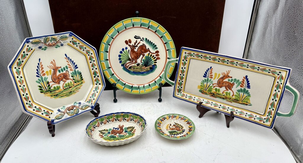 Gorky Gonzalez Mexican Talavera Majolica Leaping Deer 2 Handled Serving Tray15"