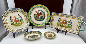 Gorky Gonzalez Mexican Talavera Majolica Leaping Deer 2 Handled Serving Tray15"