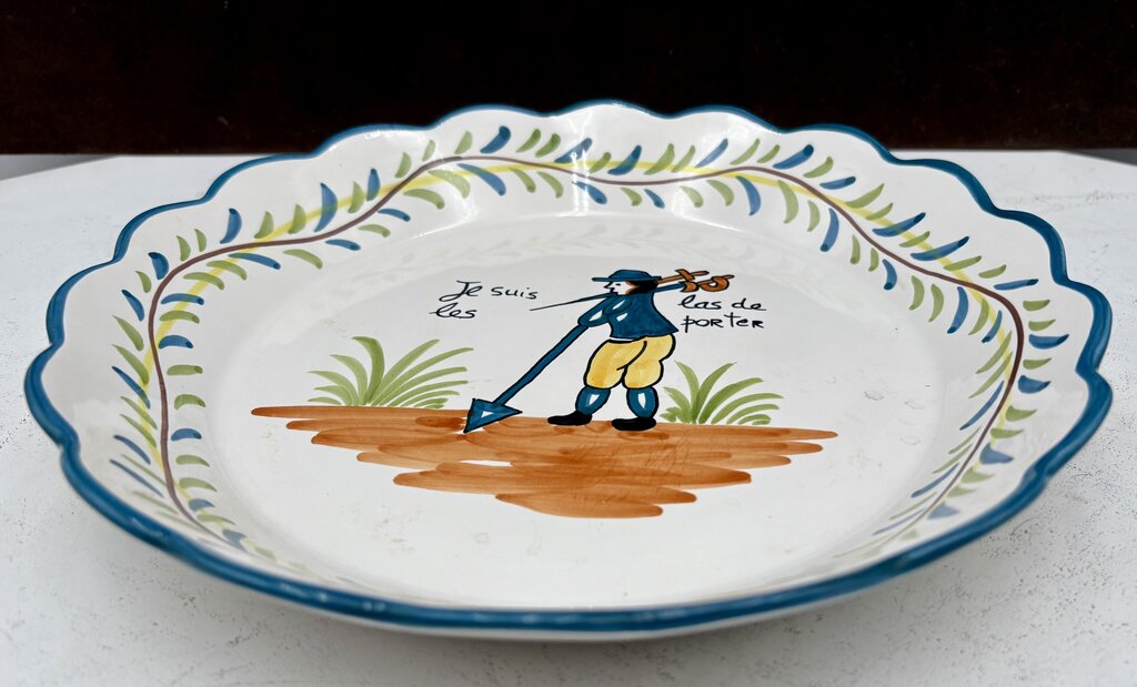Nazari Portugal Casafina Pottery French Revolution Series by Claudia " ..Tired of Carrying Them" Scalloped Edge Plate 9.75"