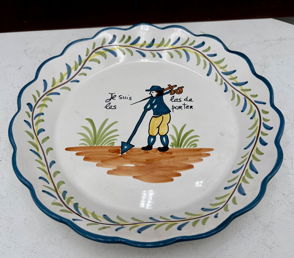 Nazari Portugal Casafina Pottery French Revolution Series by Claudia " ..Tired of Carrying Them" Scalloped Edge Plate 9.75"
