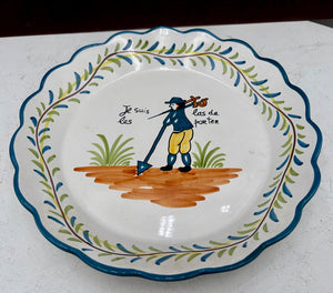 Nazari Portugal Casafina Pottery French Revolution Series by Claudia " ..Tired of Carrying Them" Scalloped Edge Plate 9.75"