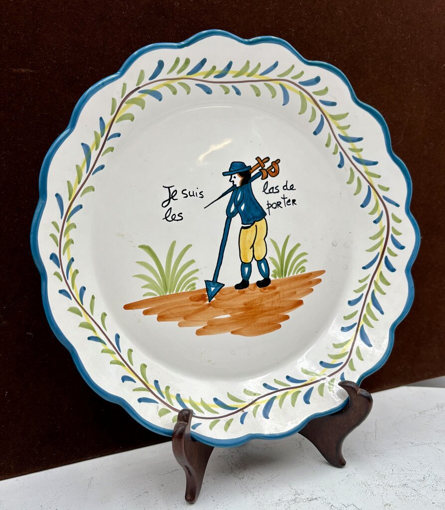 Nazari Portugal Casafina Pottery French Revolution Series by Claudia " ..Tired of Carrying Them" Scalloped Edge Plate 9.75"