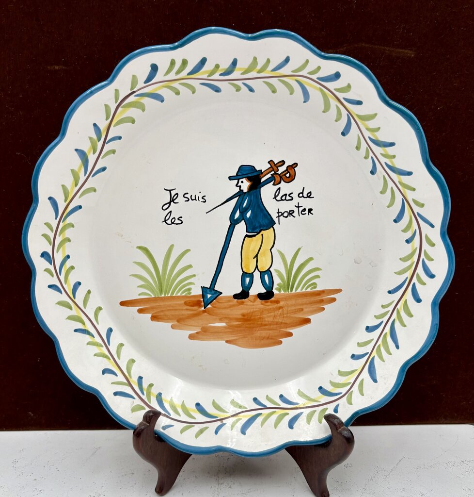 Nazari Portugal Casafina Pottery French Revolution Series by Claudia " ..Tired of Carrying Them" Scalloped Edge Plate 9.75"