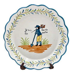 Nazari Portugal Casafina Pottery French Revolution Series by Claudia " ..Tired of Carrying Them" Scalloped Edge Plate 9.75" by Miss Daisy's Consignment & Auction House