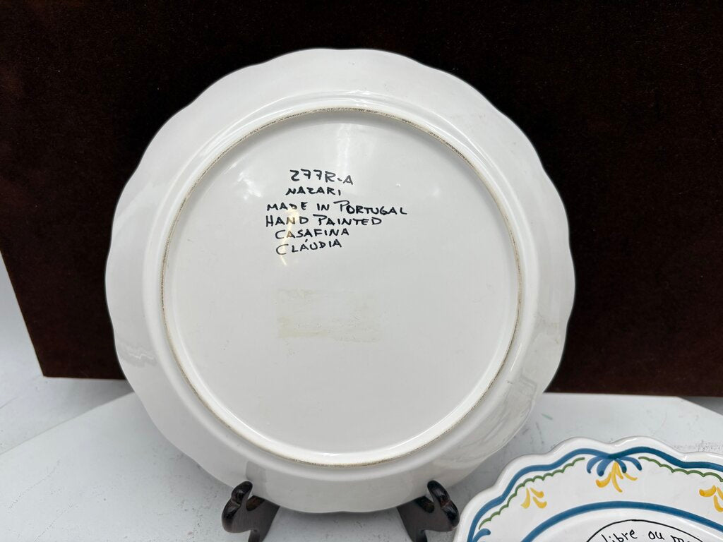 Nazari Portugal Casafina Pottery French Revolution Series by Claudia " Live Free or Die" Scalloped Edge Plate 9.75"