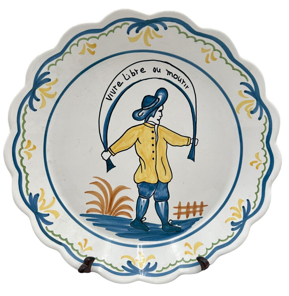 Nazari Portugal Casafina Pottery French Revolution Series by Claudia " Live Free or Die" Scalloped Edge Plate 9.75" by Miss Daisy's Consignment & Auction House