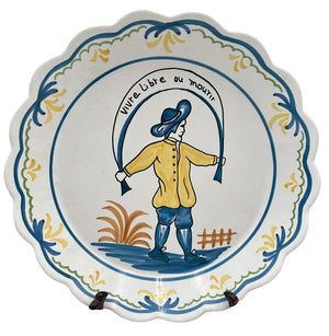 Nazari Portugal Casafina Pottery French Revolution Series by Claudia " Live Free or Die" Scalloped Edge Plate 9.75" by Miss Daisy's Consignment & Auction House