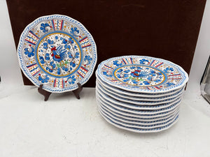 Le Cadeaux Melamine Italian Style Blue Rooster Scalloped Edge Luncheon Plate 9" (12Pcs)