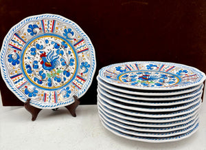 Le Cadeaux Melamine Italian Style Blue Rooster Scalloped Edge Luncheon Plate 9" (12Pcs)