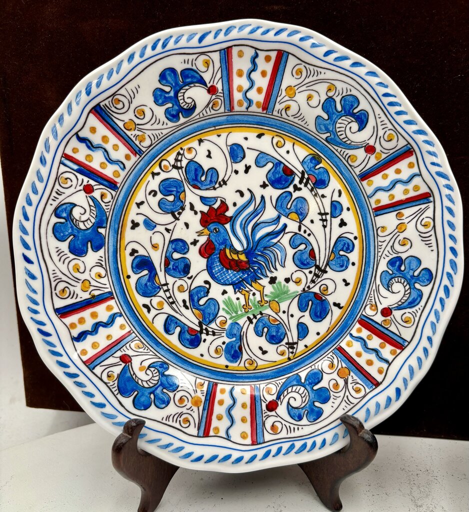 Le Cadeaux Melamine Italian Style Blue Rooster Scalloped Edge Luncheon Plate 9" (12Pcs)