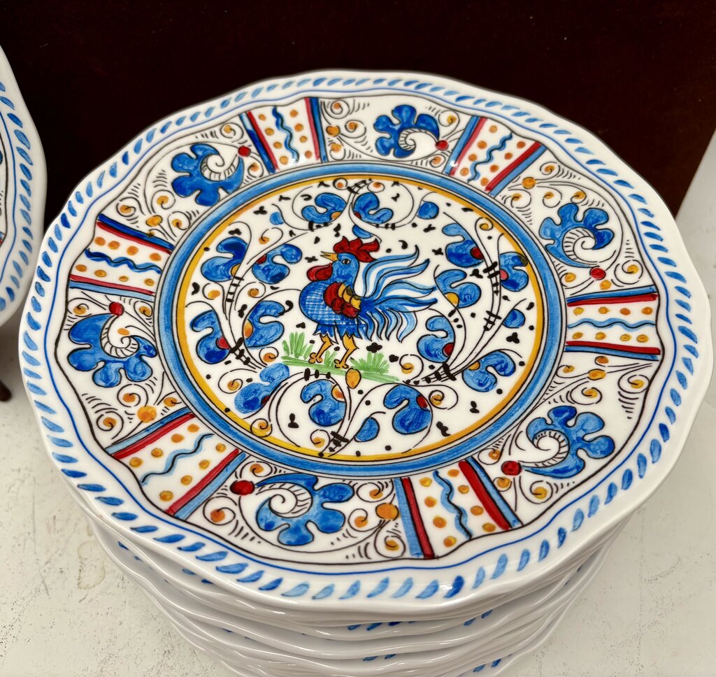 Le Cadeaux Melamine Italian Style Blue Rooster Scalloped Edge Luncheon Plate 9" (12Pcs)