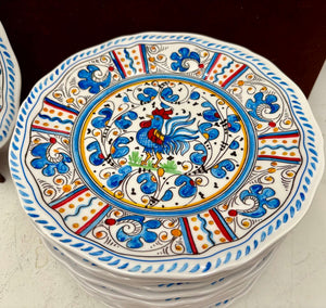Le Cadeaux Melamine Italian Style Blue Rooster Scalloped Edge Luncheon Plate 9" (12Pcs)