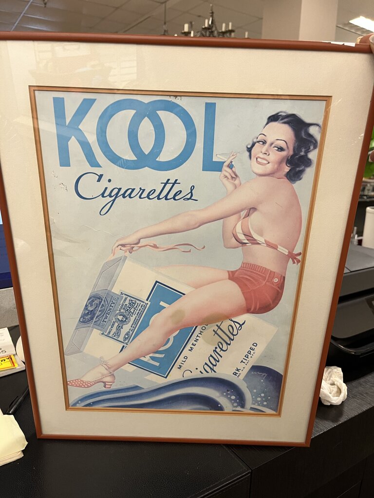 Vintage Kool Cigarette Ad Pin Up Girl E.K. Bergey 14x19