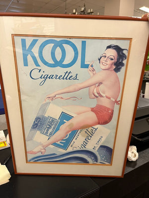 Vintage Kool Cigarette Ad Pin Up Girl E.K. Bergey 14x19