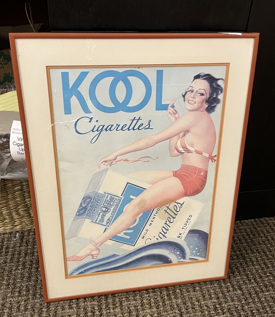 Vintage Kool Cigarette Ad Pin Up Girl E.K. Bergey 14x19