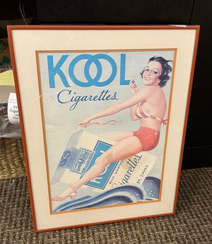Vintage Kool Cigarette Ad Pin Up Girl E.K. Bergey 14x19