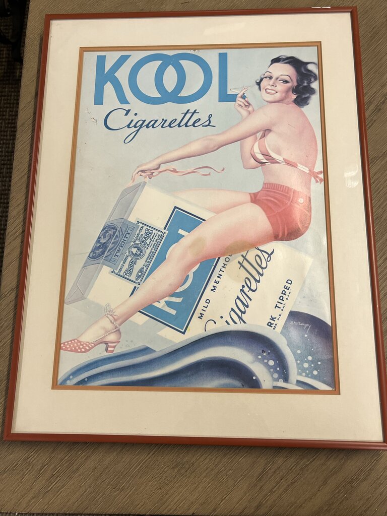 Vintage Kool Cigarette Ad Pin Up Girl E.K. Bergey 14x19