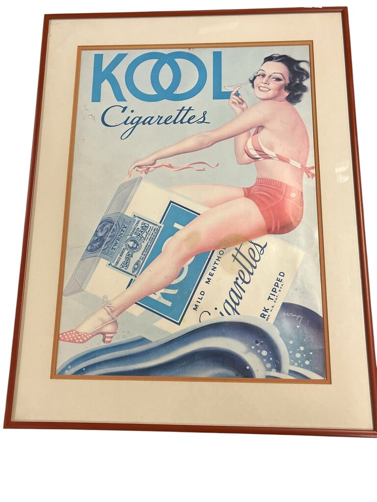 Vintage Kool Cigarette Ad Pin Up Girl E.K. Bergey 14x19