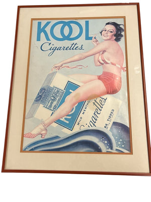 Vintage Kool Cigarette Ad Pin Up Girl E.K. Bergey 14x19