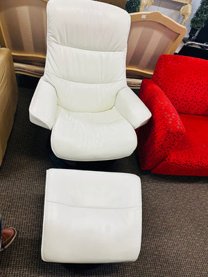 White Leather Reclining Chair + Ottoman
