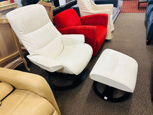 White Leather Reclining Chair + Ottoman