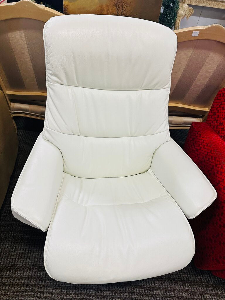White Leather Reclining Chair + Ottoman