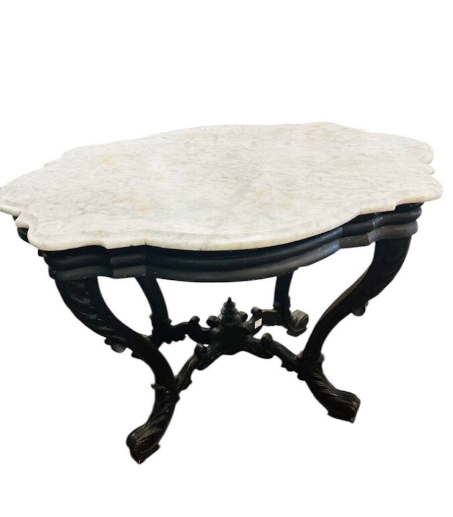 Victorian Walnut Marble Turtle Top Table 29x38x27
