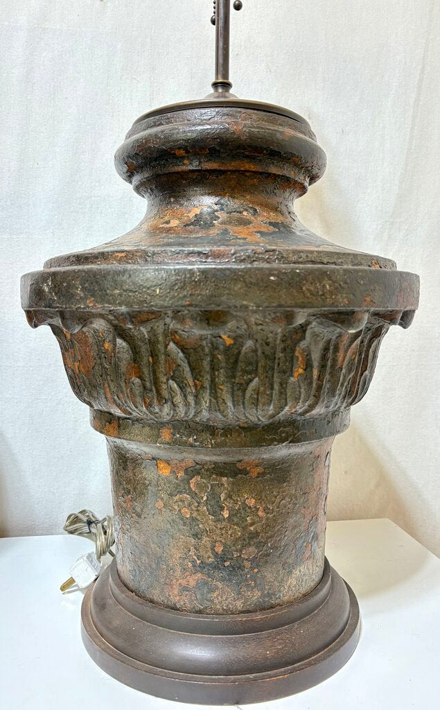 Mid 20th C. Neoclassical Corinthian Style Cast Iron Bronze Finish Table Lamp (PAIR) Very Heavy!