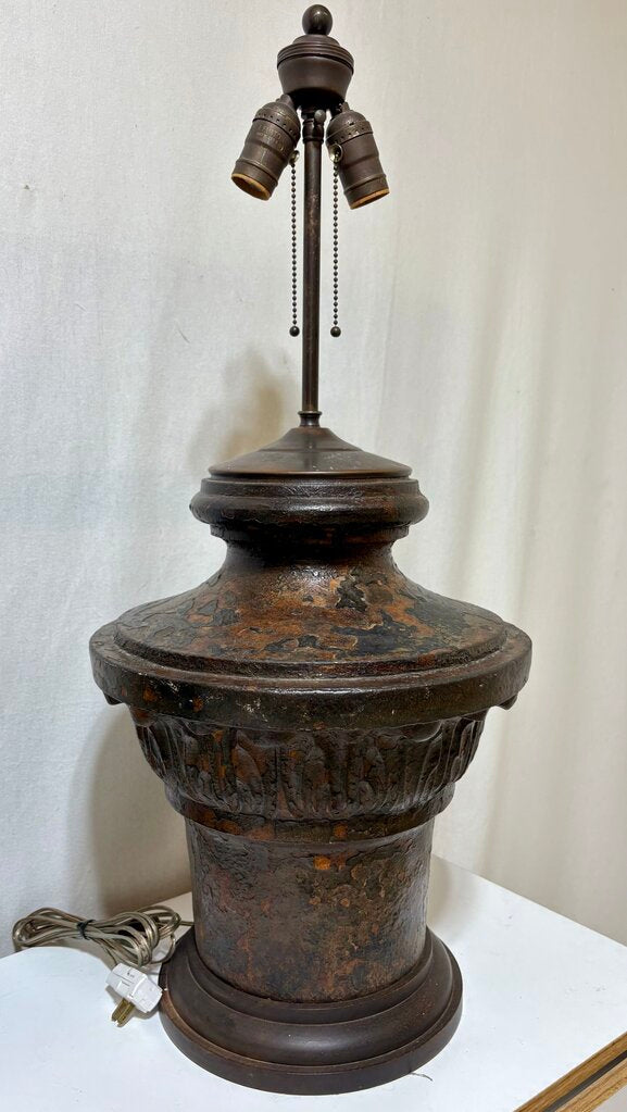 Mid 20th C. Neoclassical Corinthian Style Cast Iron Bronze Finish Table Lamp (PAIR) Very Heavy!