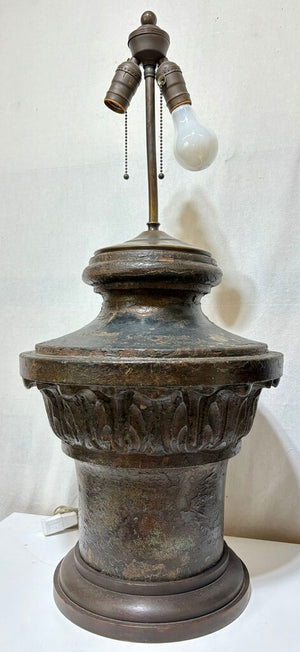 Mid 20th C. Neoclassical Corinthian Style Cast Iron Bronze Finish Table Lamp (PAIR) Very Heavy!