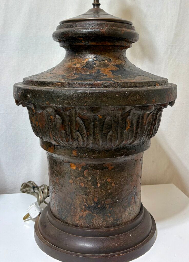 Mid 20th C. Neoclassical Corinthian Style Cast Iron Bronze Finish Table Lamp (PAIR) Very Heavy!