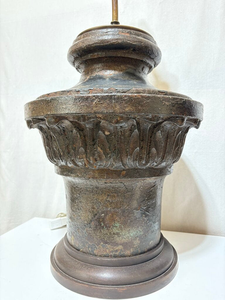 Mid 20th C. Neoclassical Corinthian Style Cast Iron Bronze Finish Table Lamp (PAIR) Very Heavy!