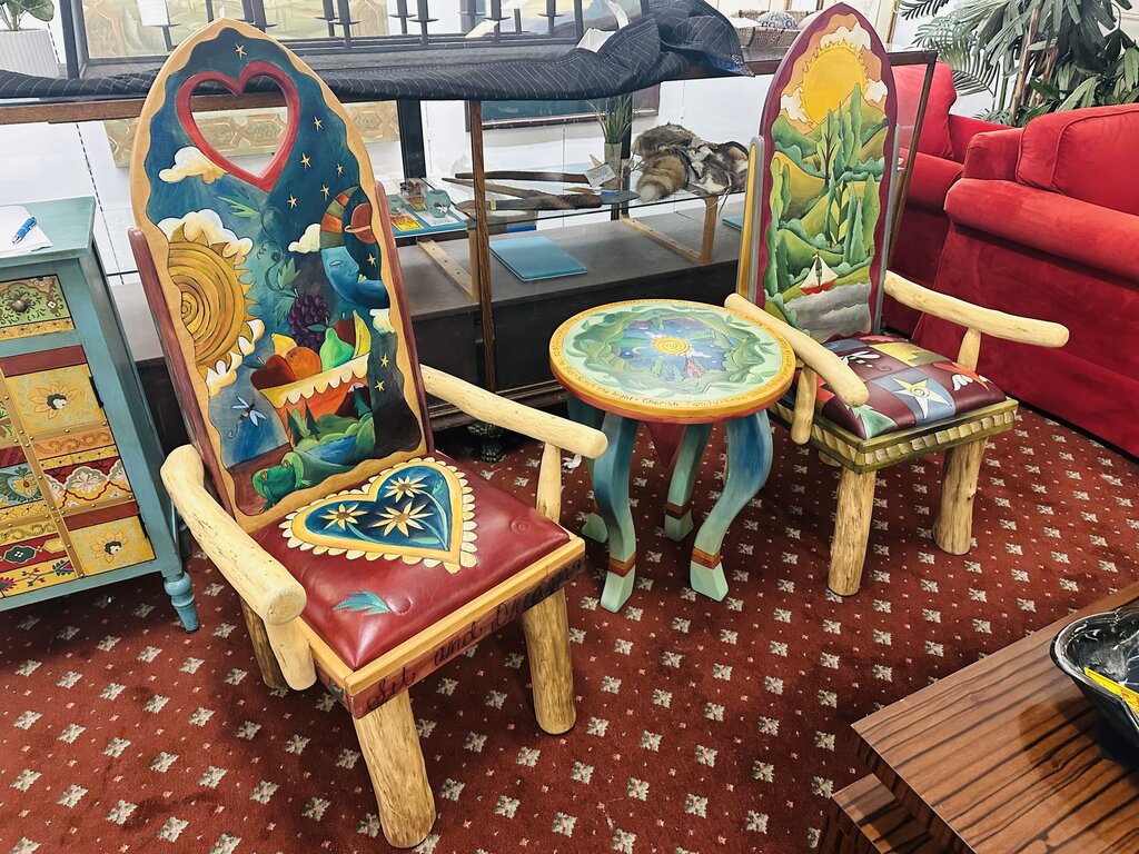 Sticks Leather Seat Chairs + Table