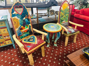 Sticks Leather Seat Chairs + Table