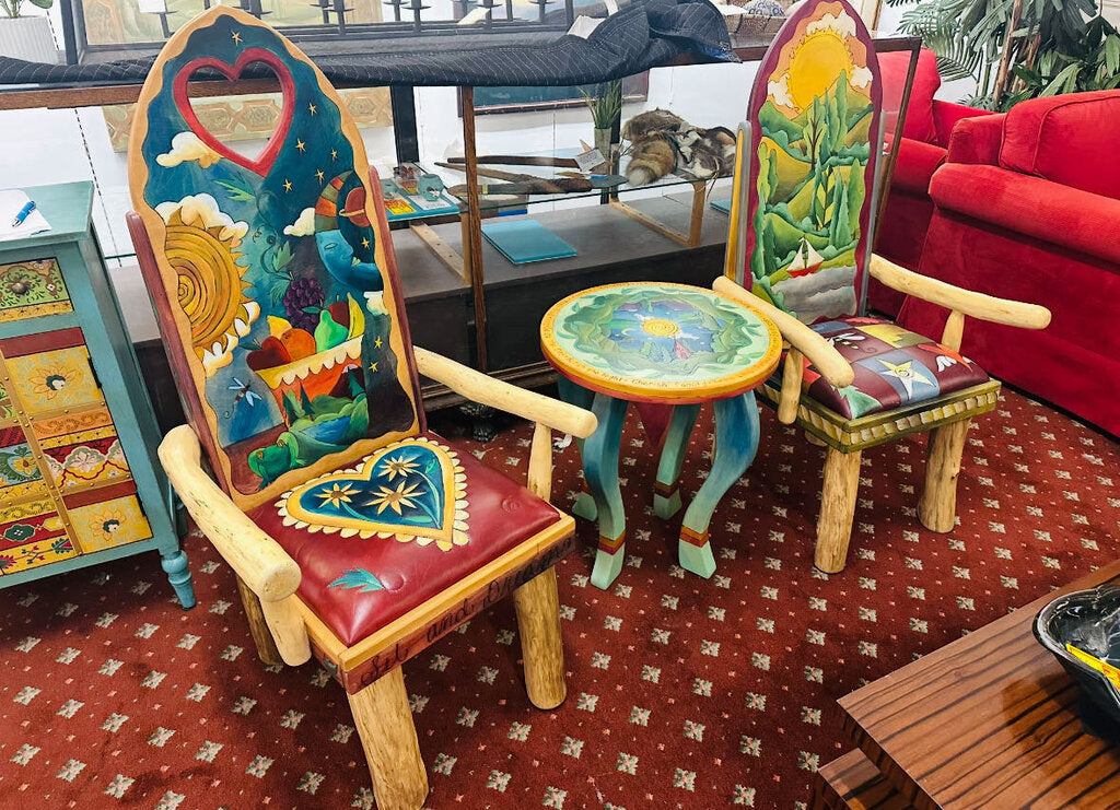 Sticks Leather Seat Chairs + Table
