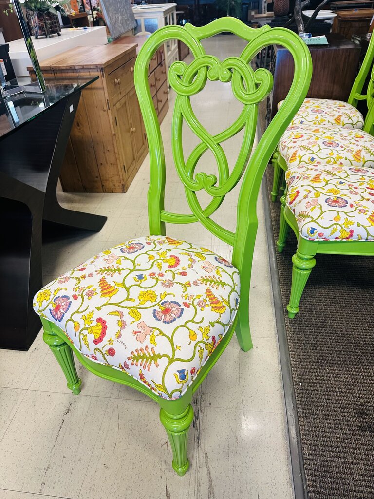 Green & Floral Upholstered Seat Dining Chairs (set of 6)