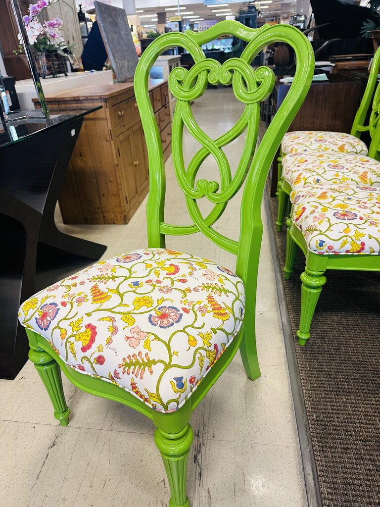 Green & Floral Upholstered Seat Dining Chairs (set of 6)